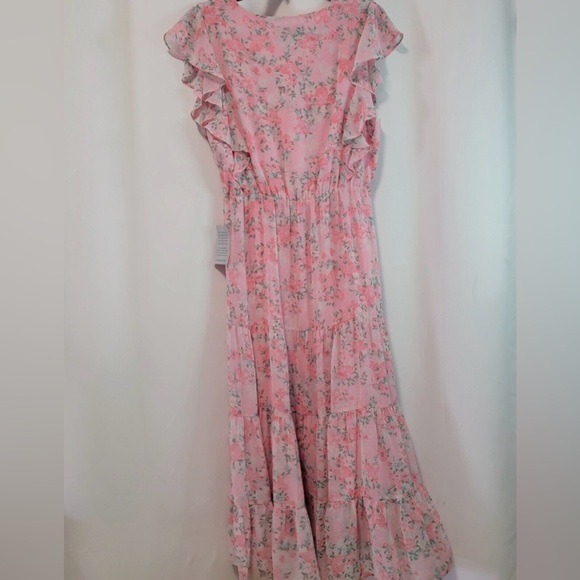 Charles Henry Ruffle Sleeve Floral Faux Wrap Dress In Pink Blossom Size M - Picture 3 of 6